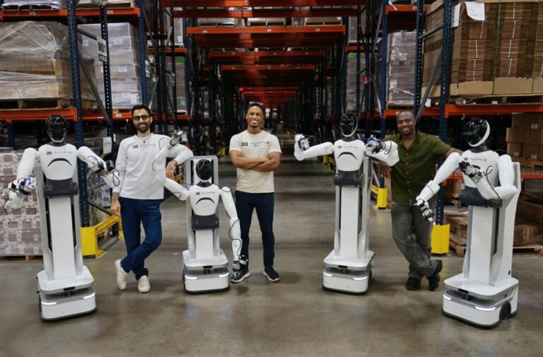Avatar Robotics humanoid robot performing warehouse picking with remote operator assistance.