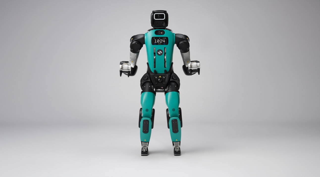 Agility Robotics Digit 5 humanoid robot in an industrial workspace.