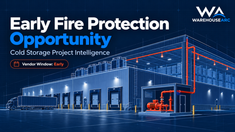 Early fire protection opportunity image for cold storage project intelligence, showing a technical fire protection visual for WarehouseArc.