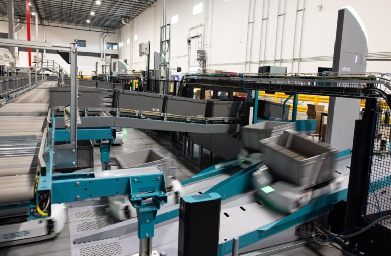 Exotec Skypod robots retrieving storage bins from warehouse racks